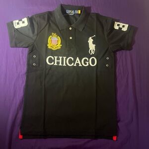 Ralph Lauren Black Chicago Embroidered Polo with White Accents